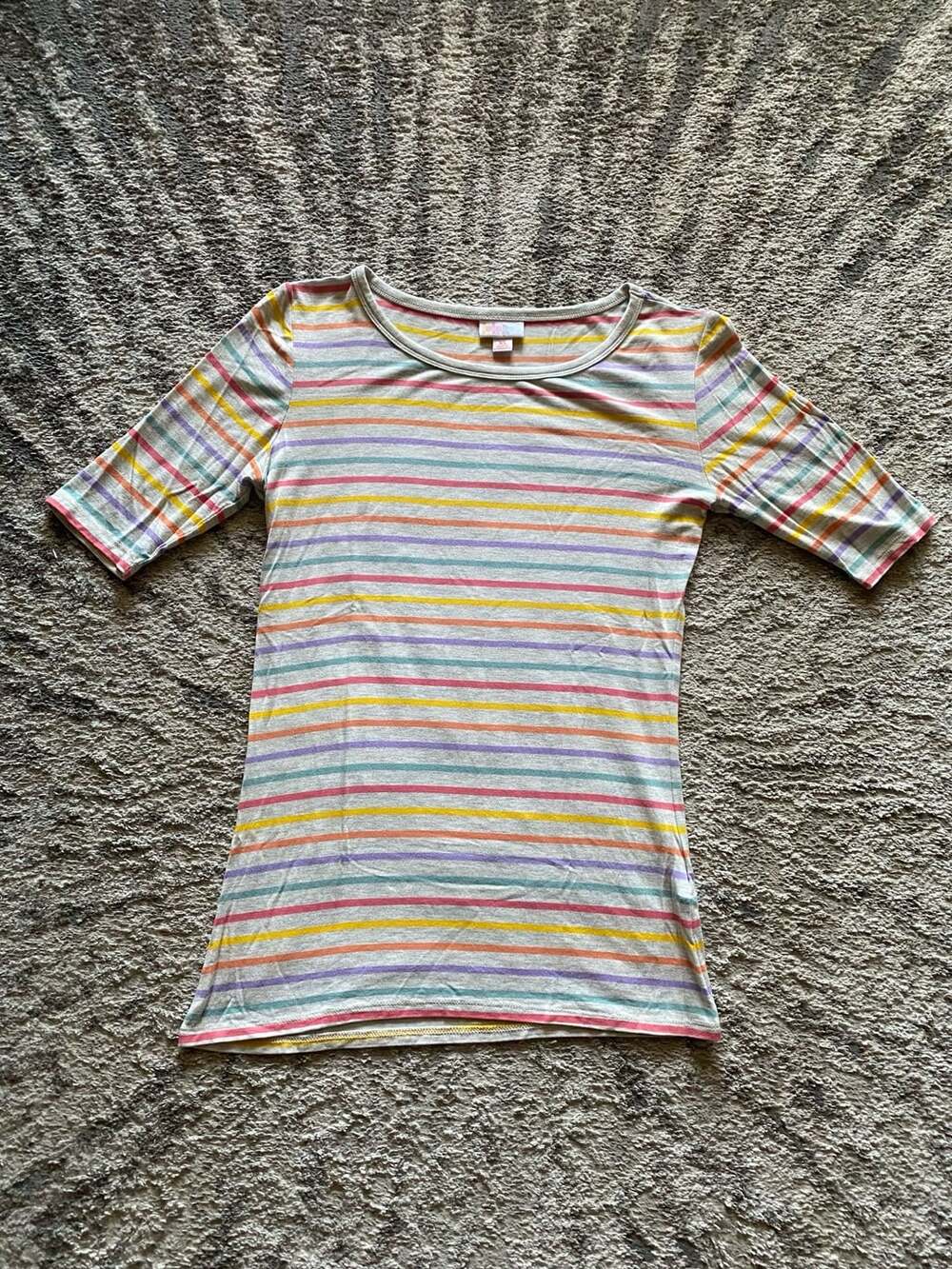 LuLaRoe Rainbow Striped Short Sleeve Shirt Top Size XS